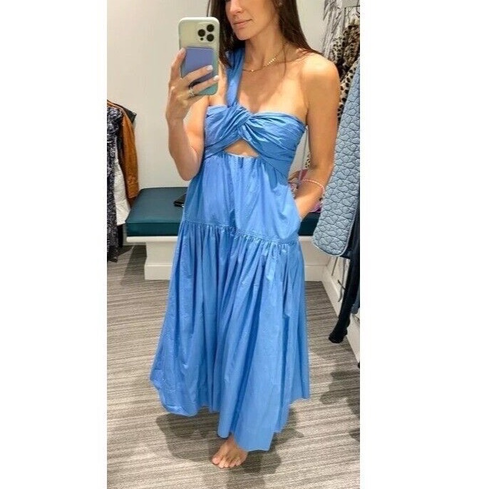 Alc Bright Coastal Blue Cotton Midi Dress